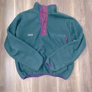 Vintage Columbia Mens Green Fleece 1/4 Button Pullover Sweater Size M USA Made